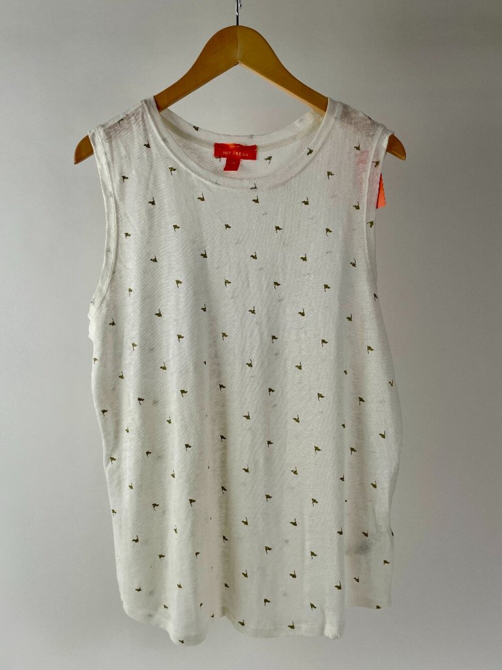 NEW Joe Fresh Linen Tank Top, Cream With Gold Flag Motif, Size Large